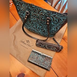 Patricia Nash turquoise purse, wallet, organizer  combo